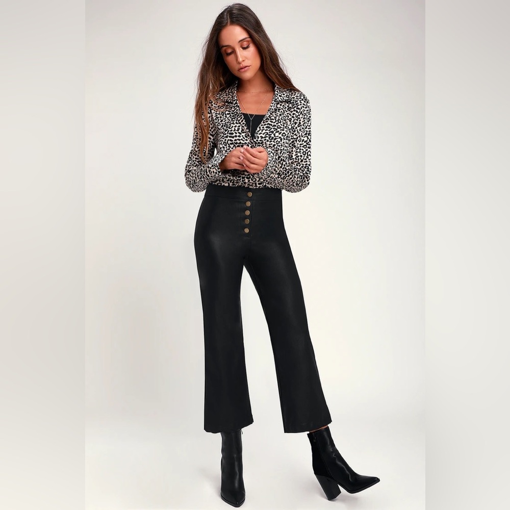 Olivaceous Lulu’s Faux Leather Flared Pants - Size Medium - Picture 2 of 9